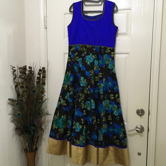 Blue and Black Printed Floral Anarkali - Picture 3 of 5